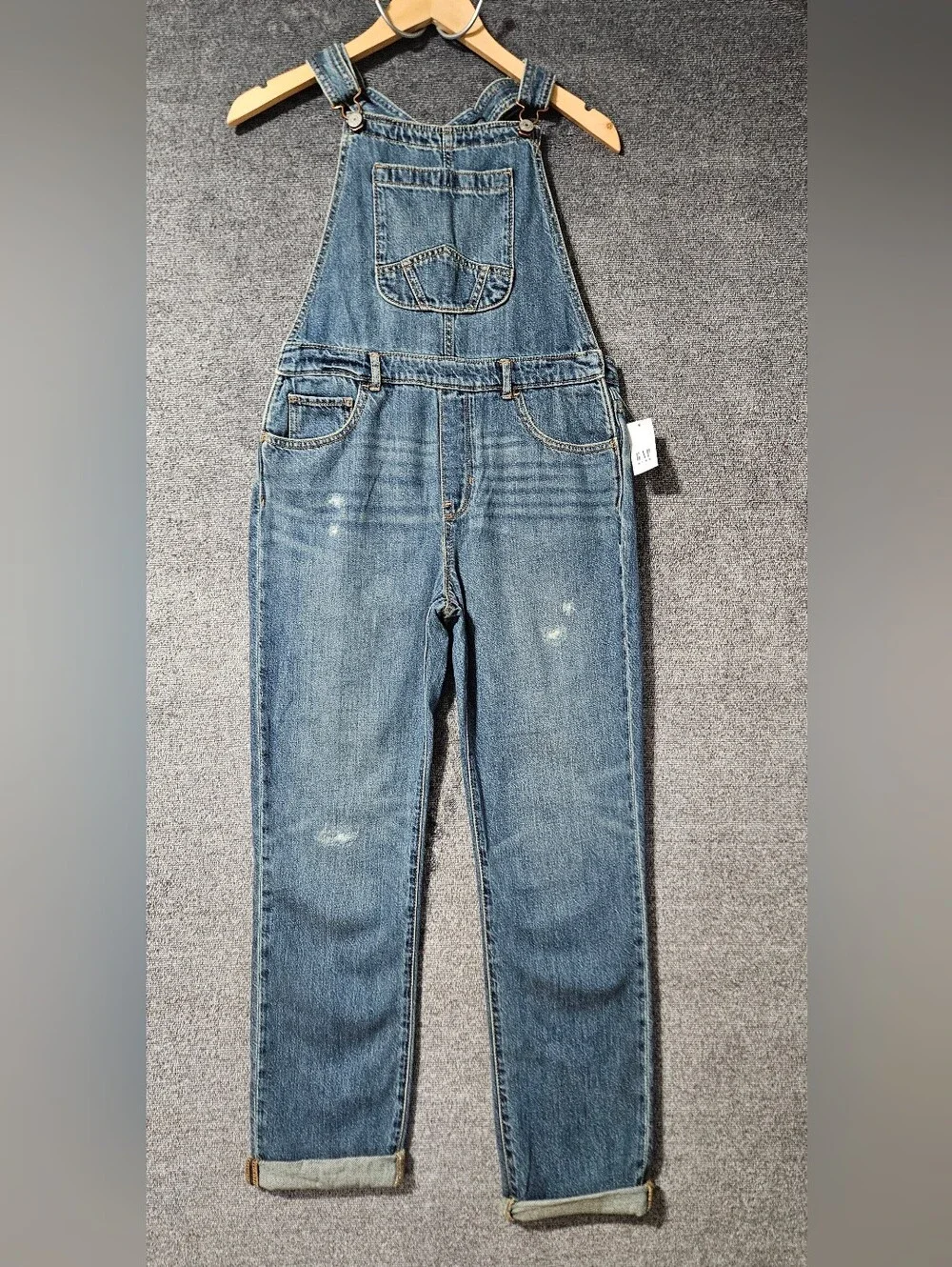 NWT Gap Kids Distressed 100% Cotton Denim Overalls Medium Indigo Wash Size XXL